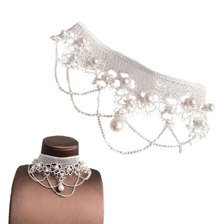 Stylish Lace Necklace Wth Imitation Pearls Modern Feminine Design Office To Party Wear Clavicle Chain