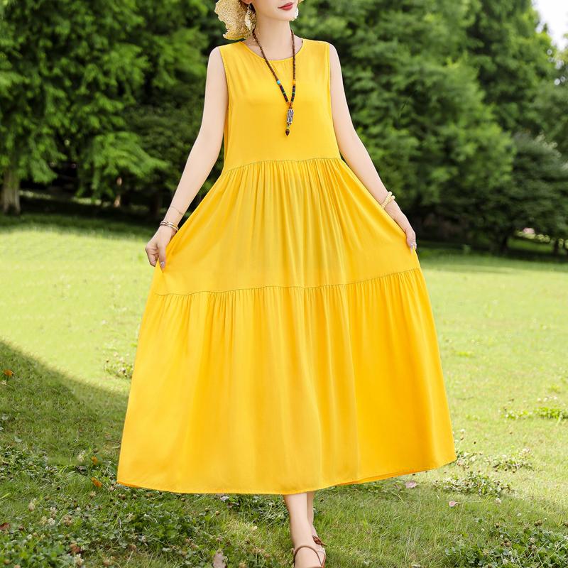 Elegant Sleeveless Dress for Women Plus Size Short Sleeve Vintage Print Long Dress Summer Casual Middle-aged Women's Clothing