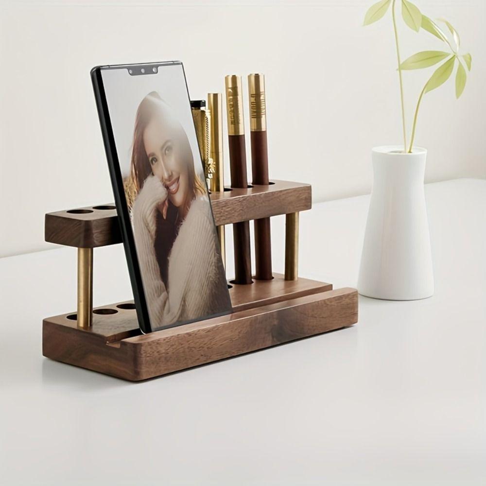 9/15 Slots Makeup Brush Holder Multifunction Toothbrush Holder Walnut Pens Holder  Storage Stand