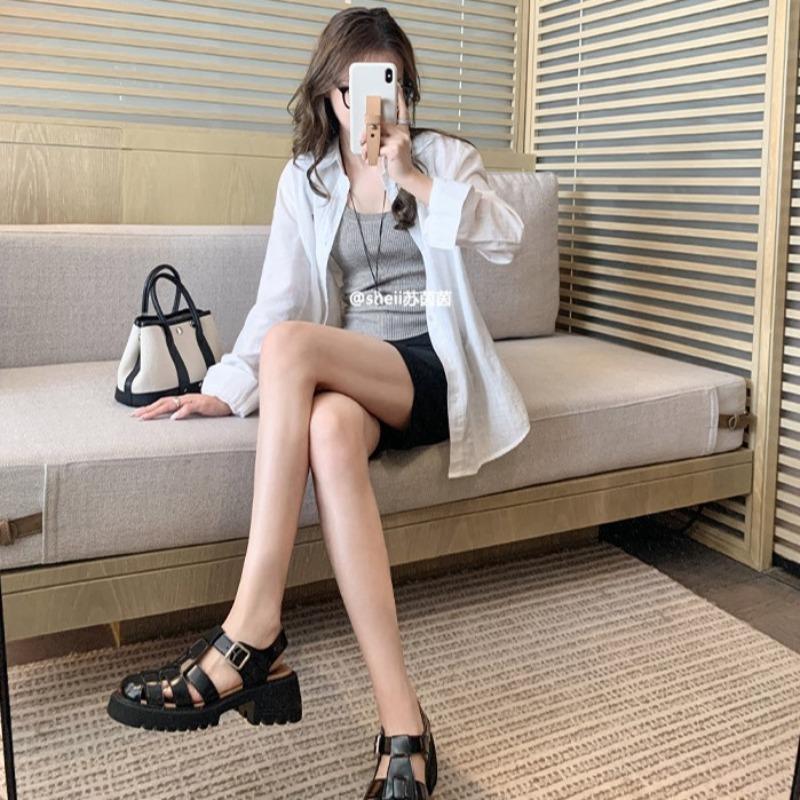 Sheepskin version Seoul woven hollow thick-soled bag head rear empty Roman sandals women's pig cage shoes