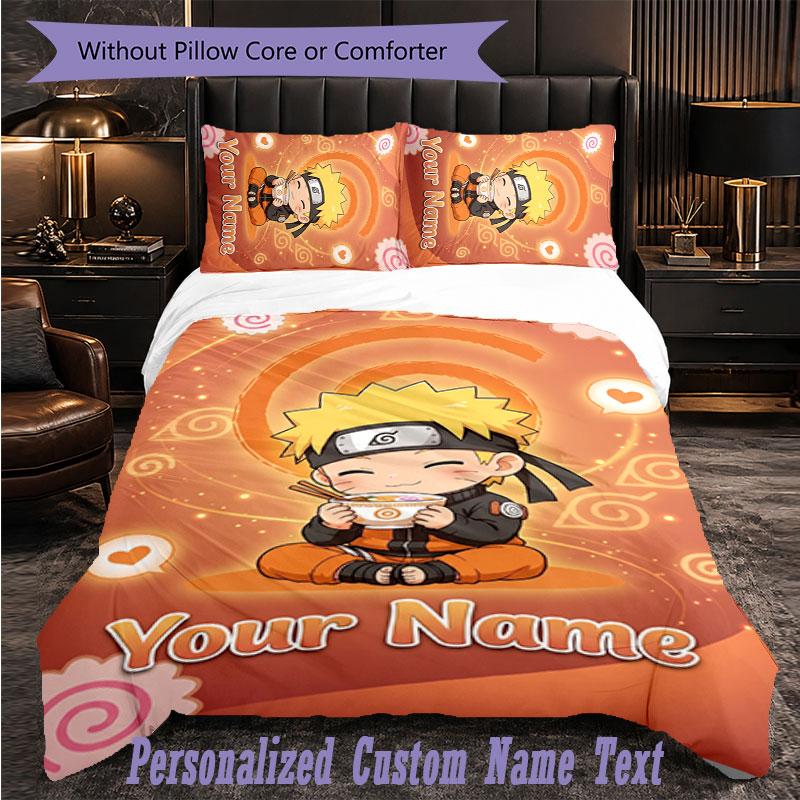 3Pcs Bedding SetNaruto Custom Text Duvet Cover Pillowcase Set Bedroom Gift