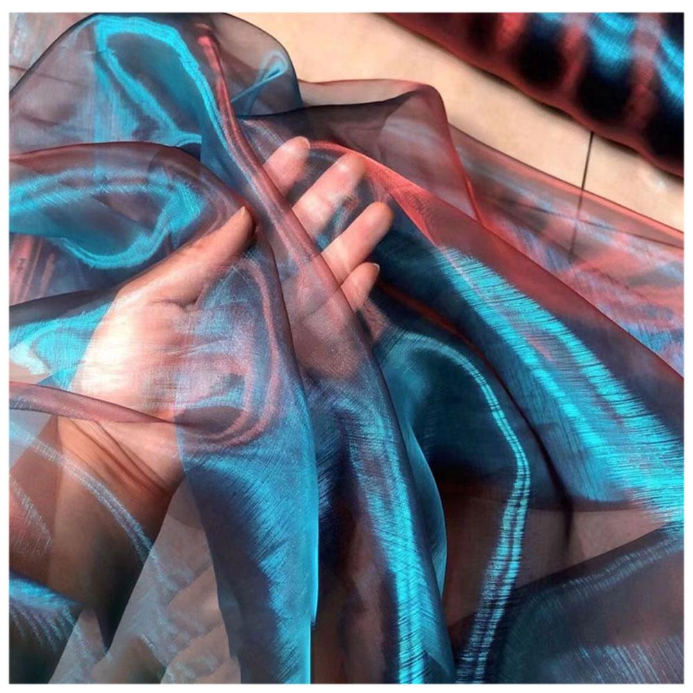 100X150cm Colorful Two-color Gradient Organza Mesh Fabric Shiny Tulle for Wedding Dress Headwear DIY Sew Patchwork Home Curtains