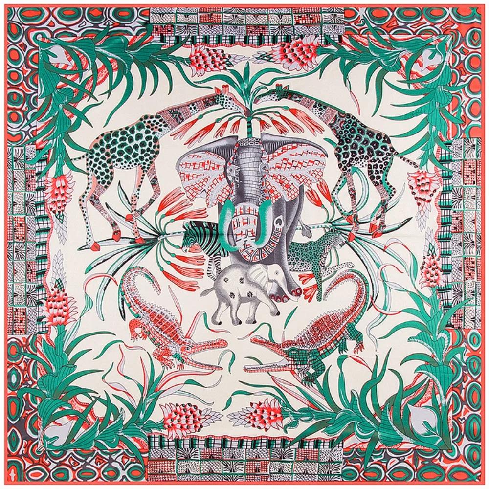 Lenço Quadrado Sarja 130X130Cm Estampa de Animais Lenços e Xales Femininos Lenço de Pescoço Girafa Bandana Grande Espanhola Xales para Pescoço