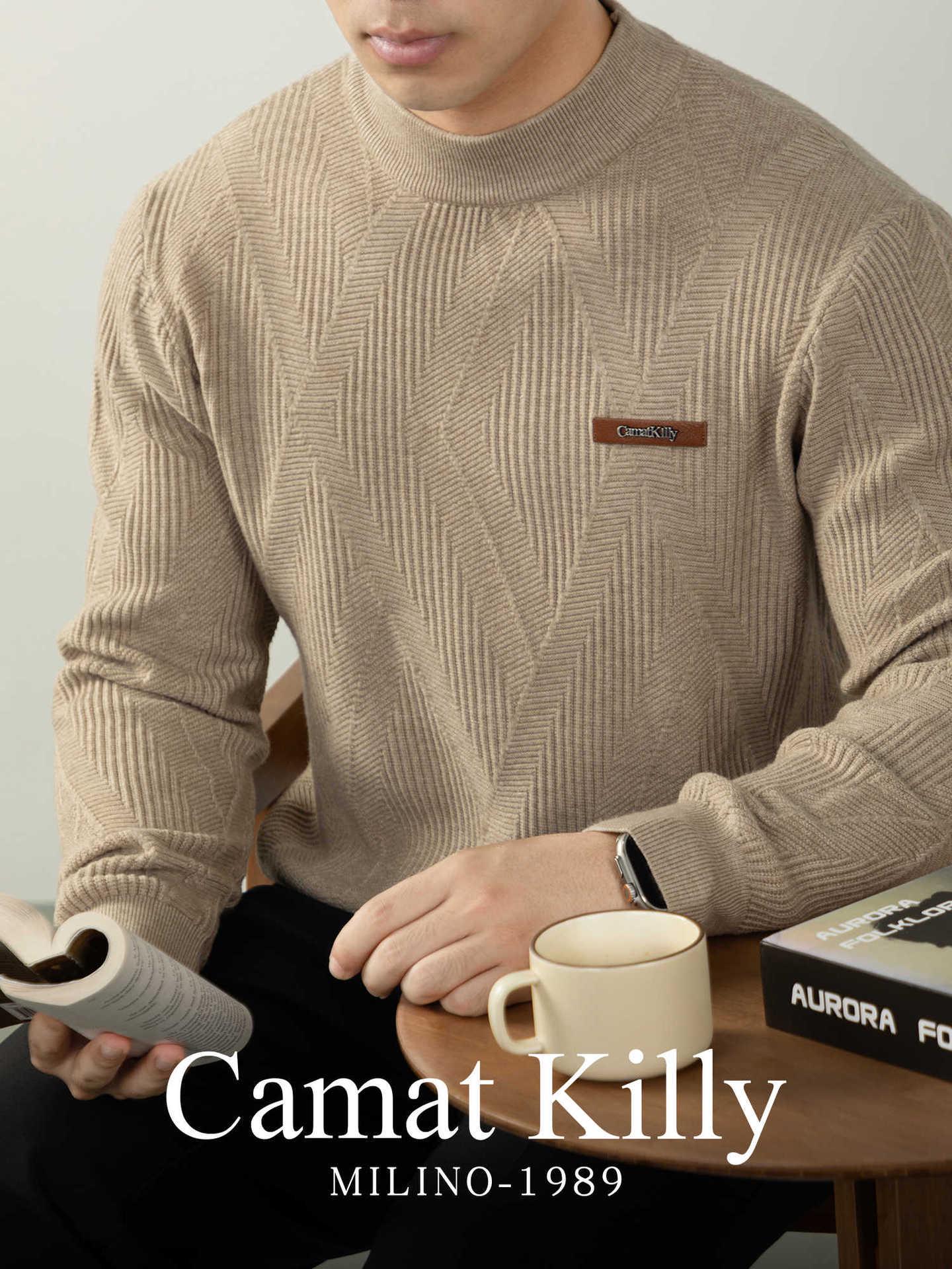 

High Neck Jacquard Wool Sweater: Thick, Three-Dimensional Texture, Lock-in Temperature, Autumn/Winter Men s Wear 3XL хакі
