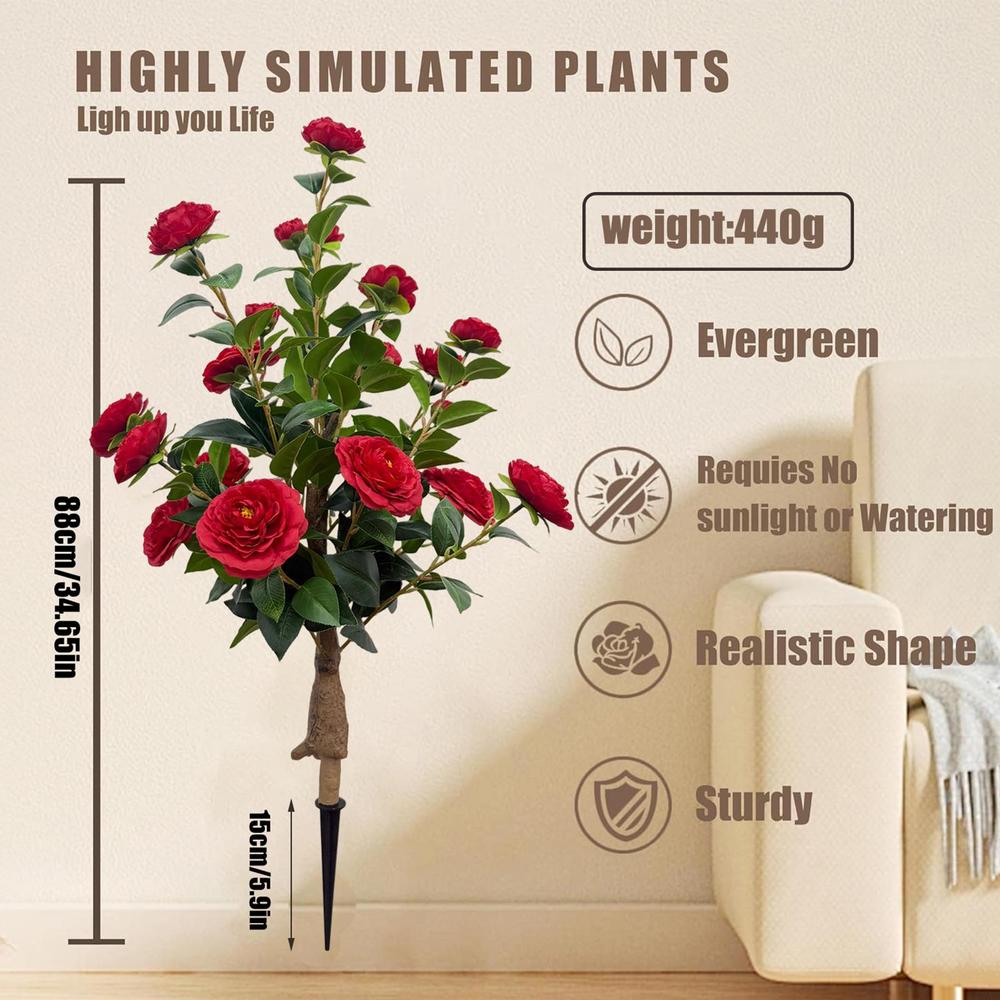 

Faux Trees Indoor Camellia With Ground Stakes Spring Decor Tall Fake Tree Garden Decor For Outdoor Yard Patio Porch Pathway красный