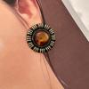 Vintage Hong Kong Style Tiger Eye Glass Stud Earrings - Exquisite Round Retro Design for Women