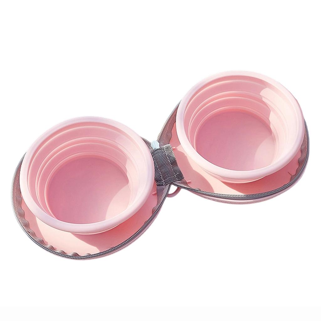 Collapsible Silicone Pet Bowl Double Design Portable Foldable Dog Cat Feeding Dish Travel Water Food Container