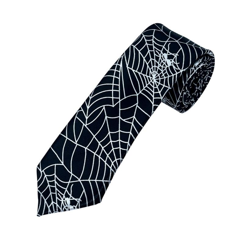 Halloween Skull Spiders Necktie For Costume Parties Family Festival Gathering Matching Outfit Neck Tie for Cosplay Event