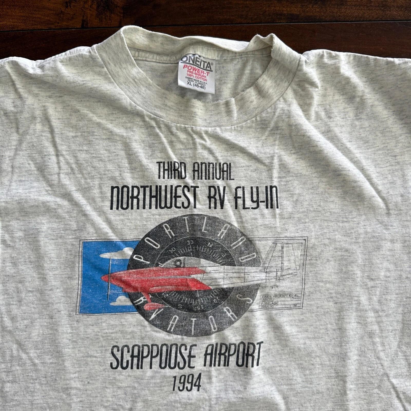 

Portland Oregon Flying Vintage T Shirt Airport Scappoose 90s Airplane Oneita XL