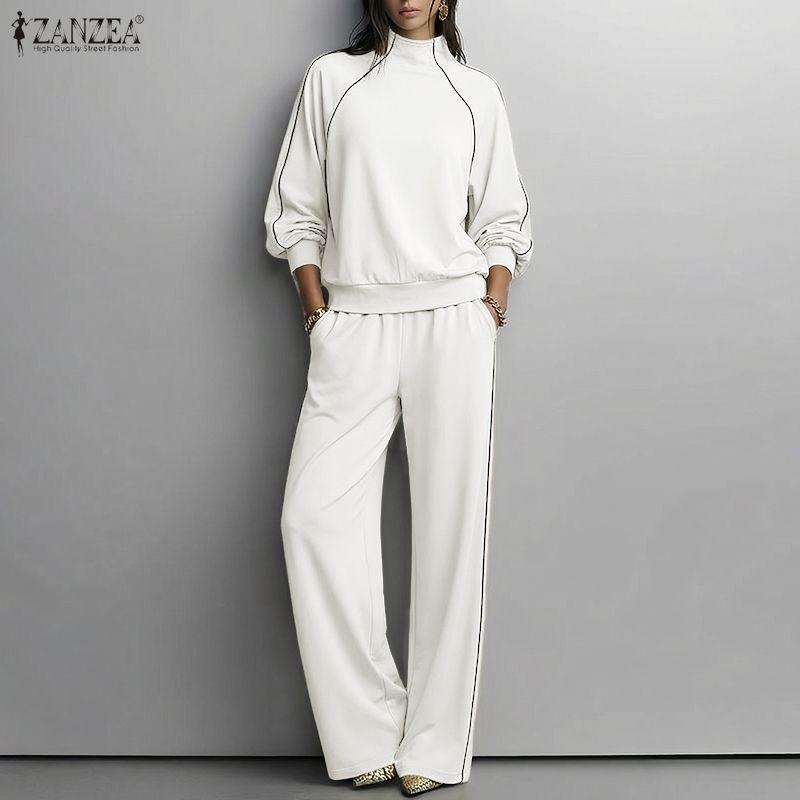 ZANZEA Bluză și pantaloni cu mânecă lungă pentru femei Seturi de costume casual din două piese