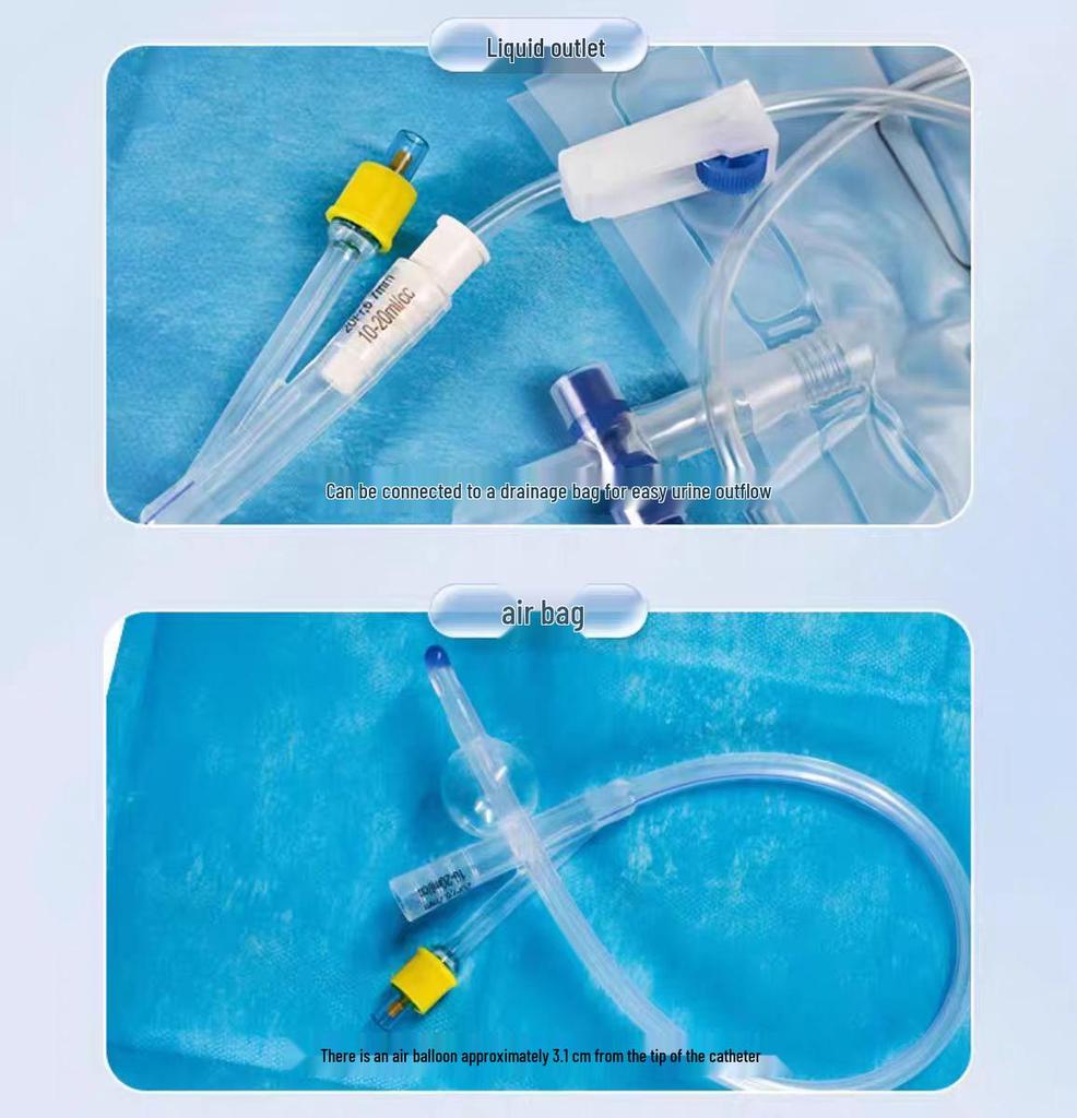 Sterile Silicone Foley Catheter: Double/Triple Lumen with Balloon Connector for Male/Female Bladder Irrigation and Drainage Bag