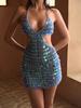 Dames Pailletten Zwempak Cover-ups Mouwloos Halter Haakwerk Badpak Mini Jurk Strand Cover-up Vakantie Gebreide Strandjurk