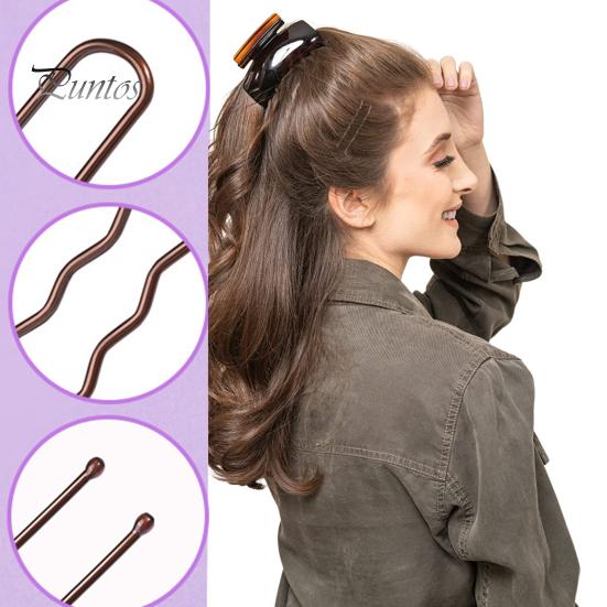 Hair Pins Kit Buns Brown U Shape Pins Hair Ties Set Easy Storage Metal Clips Hairpin Storage Box Weddings Parties Daily Wear
