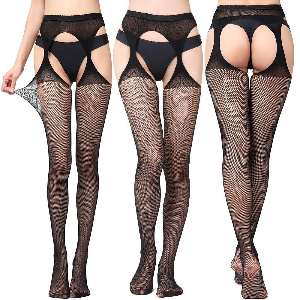 New Anti-hook Fishing Net Sexy Transparent Four-sided Hollow Women's Pantyhose Open Female Garter Socks Jacquard Garter Belt