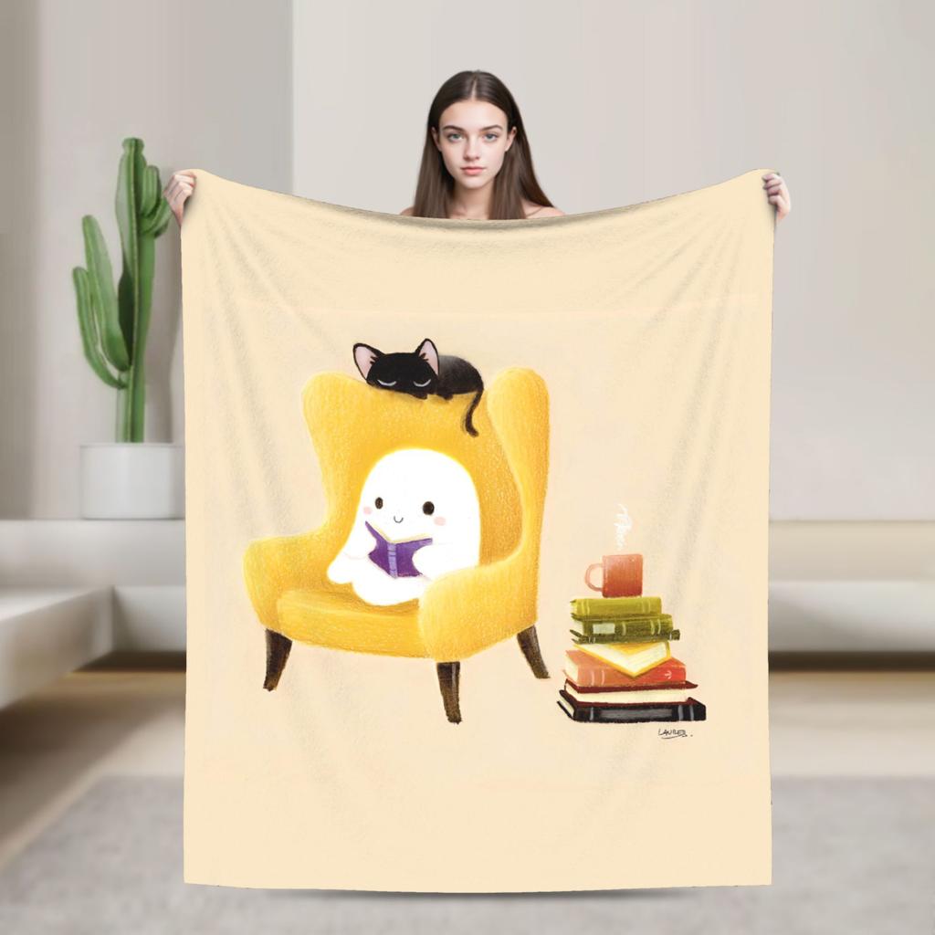 Ghost Reading Blanket Quality Warm Soft 2025 New Halloween Throw Blanket Winter Kid Adult Couch Chair Sofa Bed Fashion Bedspread