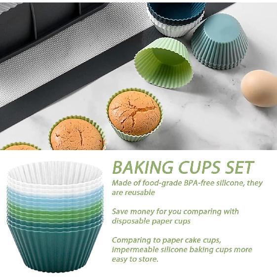 Silicone Baking Muffin Cups 12 Pack,Food-Grade Non-Stick Muffin & Cupcake Liners,Wrapper Cups Holders for Muff, Cupcakes, and Candies Standard Size