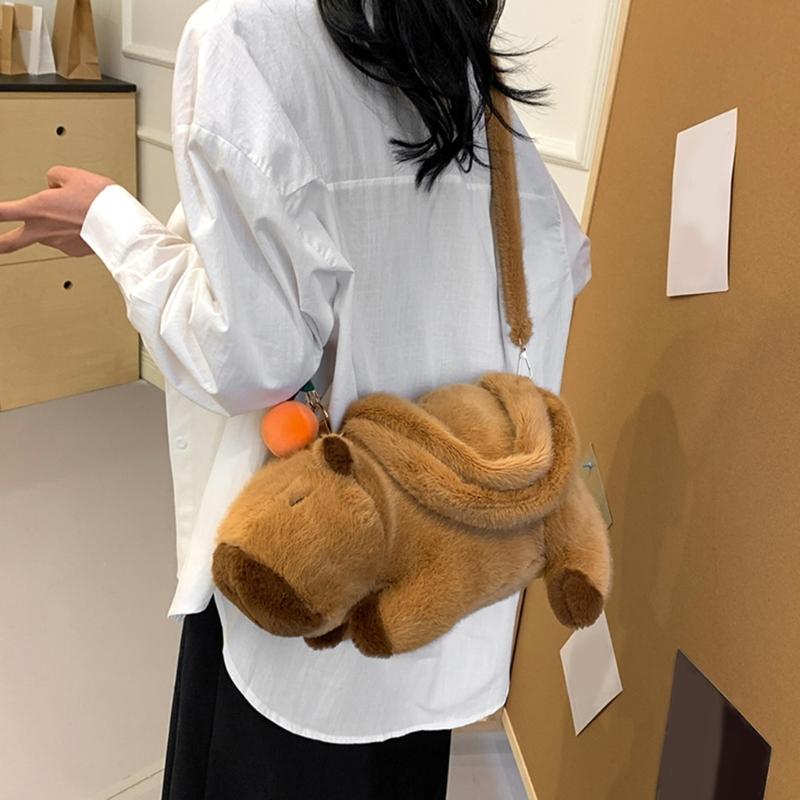 Lovely Capybara Backpack Plush Shoulder Bag School Lunch Bag for Kids Adult Daily Use Cartoon Backpack Birthday Gift