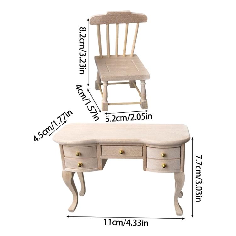Miniature Study Furniture Set 2PCS Wood Desk Chair Models For Adult Collector Study Decoration