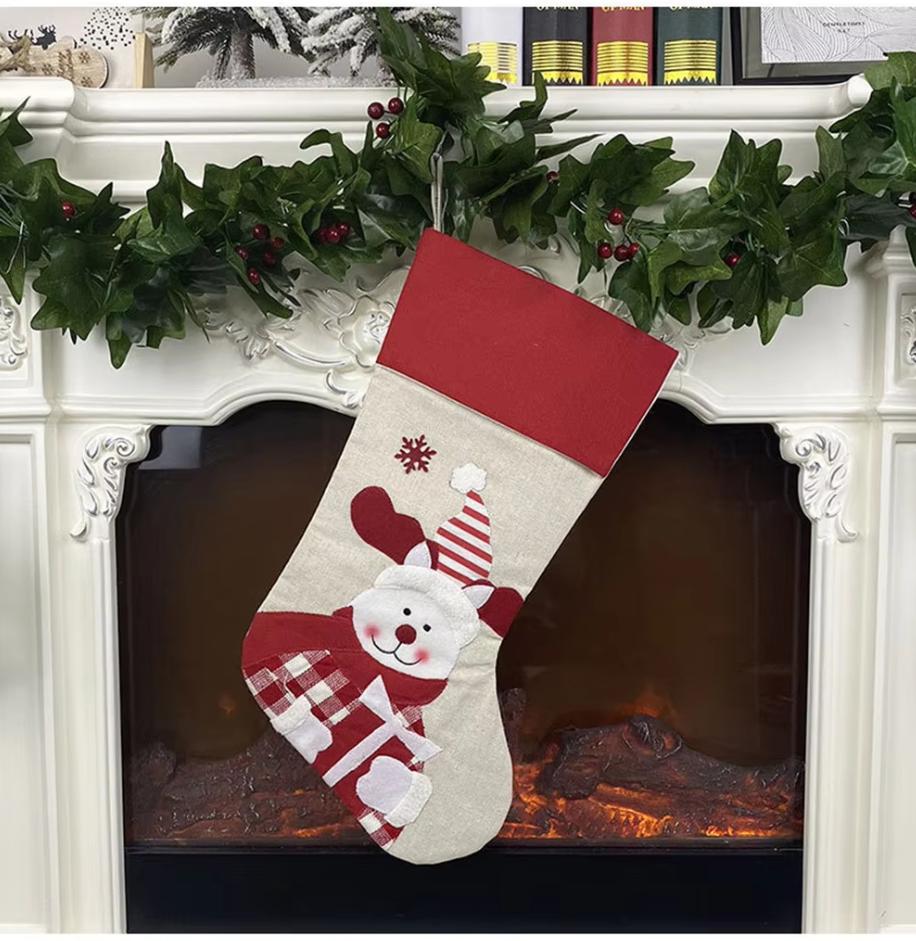 Customized Large Christmas Stocking Santa Snowman Candy Gift Socks Tree Ornament Decorations for Family Holiday Xmas Party Decor