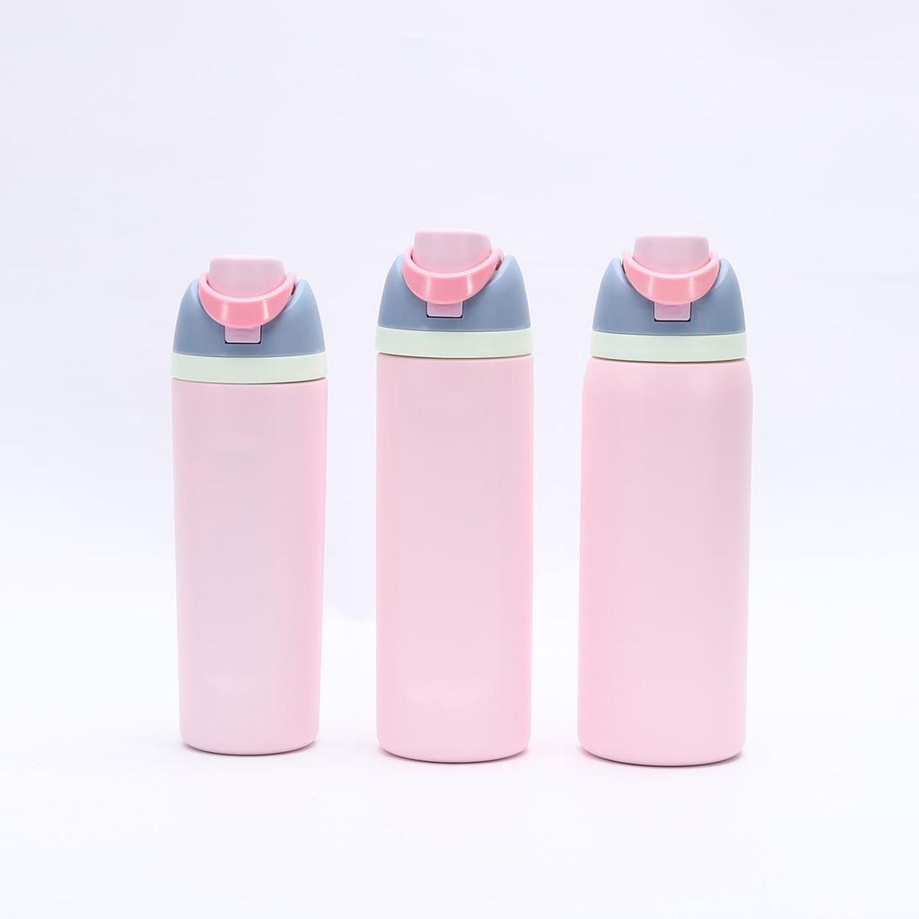 Double-Drink Lid Stainless Steel Insulated Sports Cup with Straw, Large Capacity, Flip-Top, Carry Rope