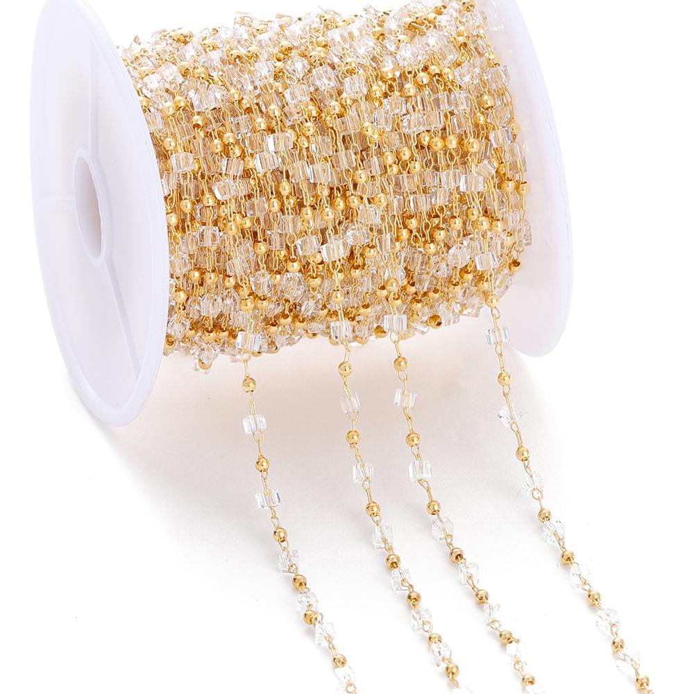 1Meter Colorful Cube Stone with Copper Beads Chains Necklace Chain for DIY Anklet Bracelets Handmade Jewelry Making Accessories