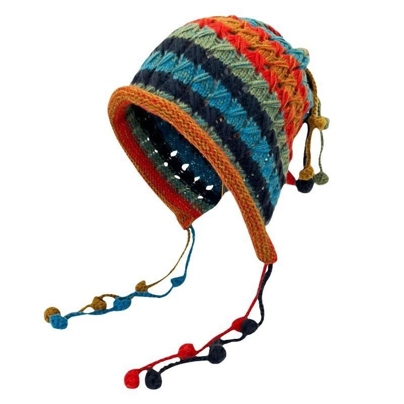 

Knit Beanie For Women With Tassel And Handcrafted Design For Winter Warmth Blue Red