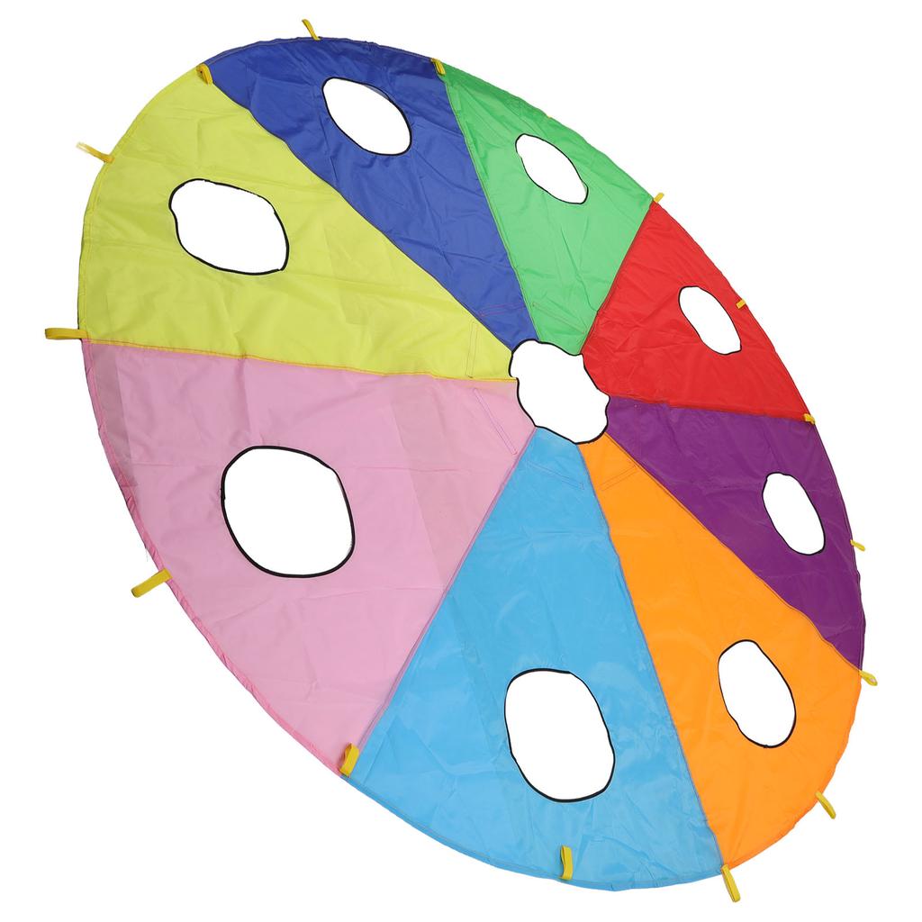 Kids Outdoor Mole Pounding Game Set Round Shape 4 Inflatable Rods Umbrella Parachute with 9 Holes