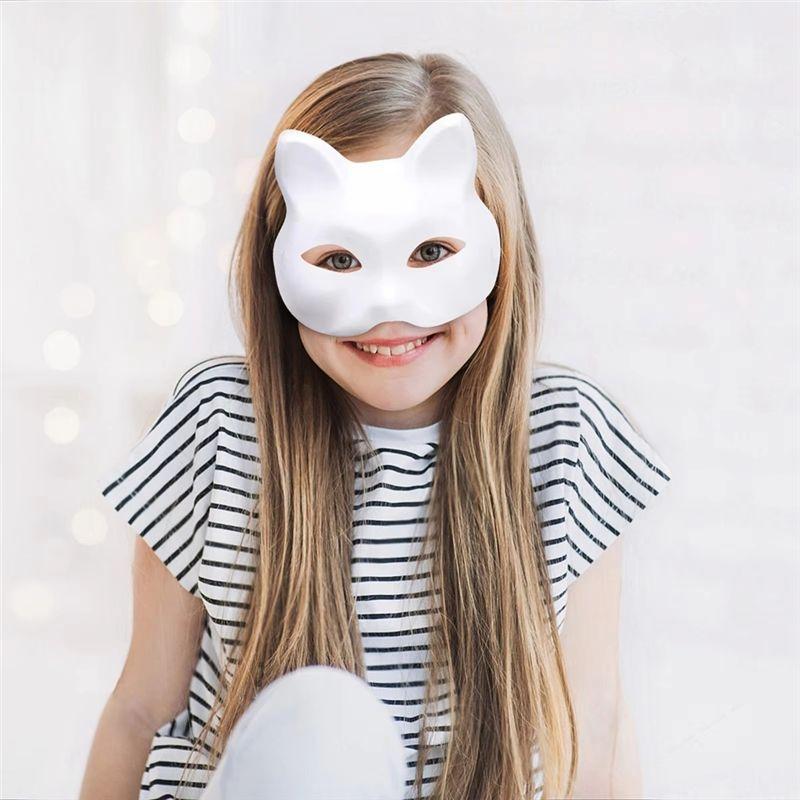 ABIY 10PCS DIY Halloween Therian Masks White Cat Blank Animal Half Facemasks Masquerade Cosplay Party Masks