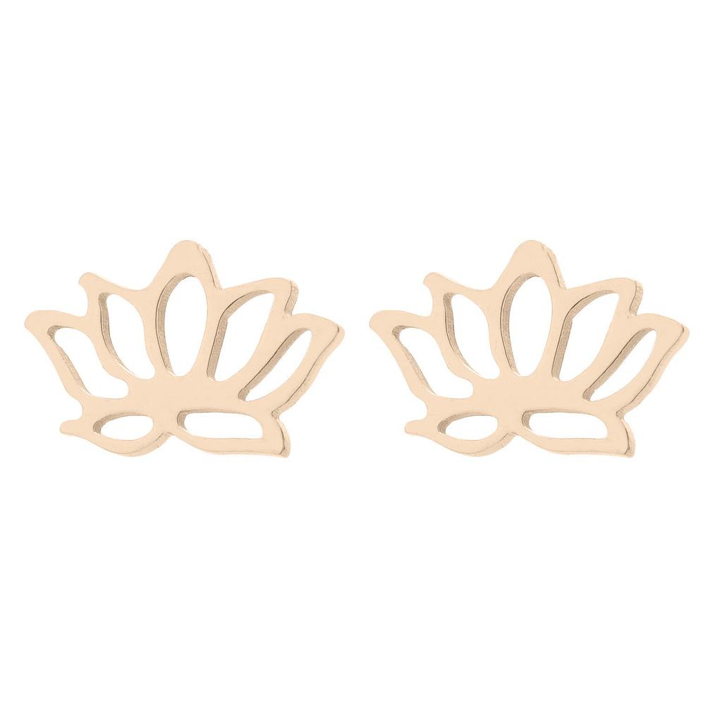 Stainless Steel Petal Earrings - Simple Lotus Flower Design, Elegant Hollow Ear Bone Studs