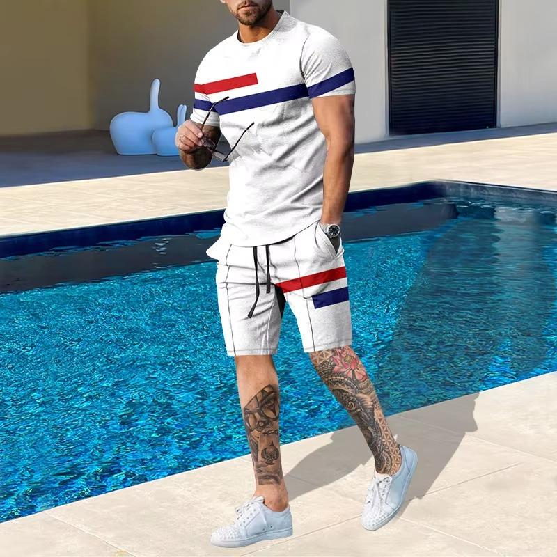 Cute Cartoon Print Summer Casual Men's Suit Urban Fashion Street Short Sleeved Top and Shorts Casual Lightweight Breathable Comf