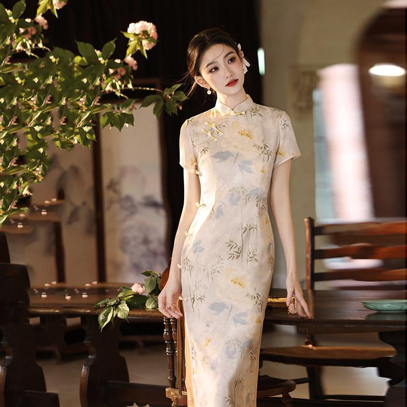 Short-sleeved national style new Chinese daily wear Suzhou long cheongsam improved young 1011 new women's high sense