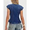 Women S V Neck Denim Vest Buttoned Slim Fit Casual Short Top