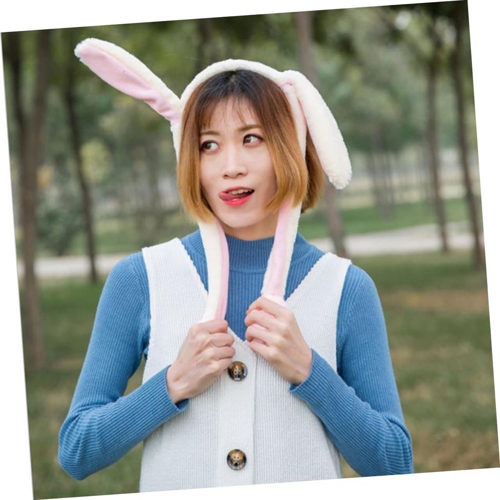 [minkissy] Girls' Hat, Moving Animal Ear Hat, Ear Headband, Popping Ears, Plush Bunny, Moving Bunny Ears, Funny Bunny Headband, Plush Headband,
