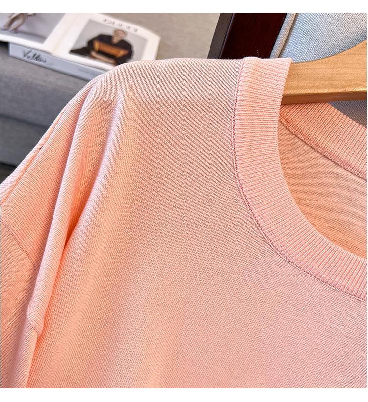 Plus Size Women's Summer Ice Silk Knit Slimming T-Shirt, Short Sleeve - Style 8110