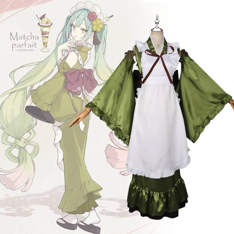 Cosplay Hatsune Miku Costume Matcha Sleeve Dress Role Play Polyester Gift Women
