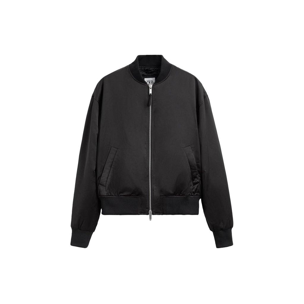 Zara Solid Color Baseball Collar Zip Long Sleeve Jacket Men Jacket Black 05070304800-33