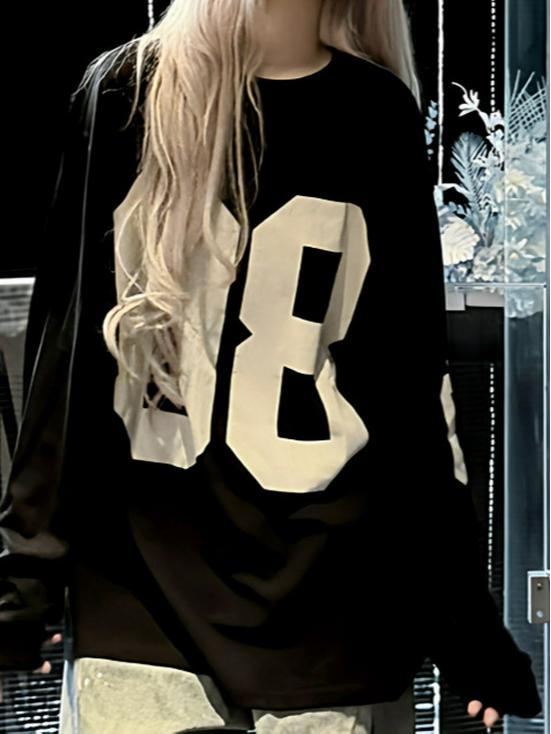 Snowflake Cotton American Style No. 08 Women's Long Sleeve T-shirt - Trendy Autumn/Spring High Street Loose Fit