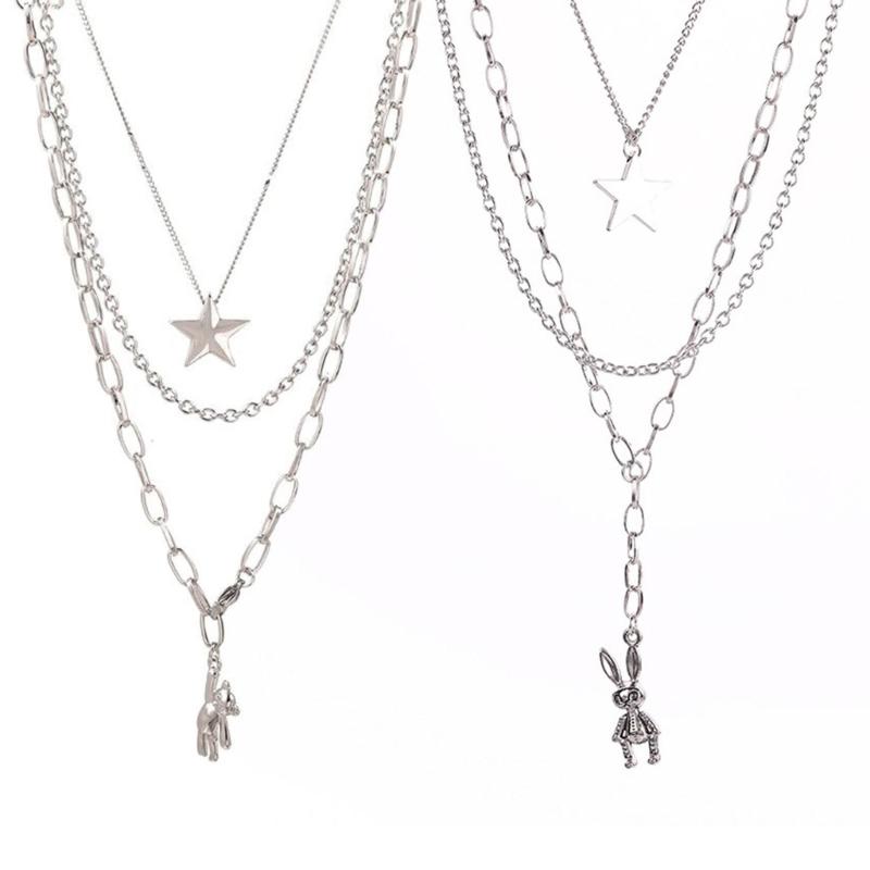 Female Niche Collarbone Chain Three-Layer Bear Star Tassels Necklace Student Simple Temperament Cold Wind Necklace