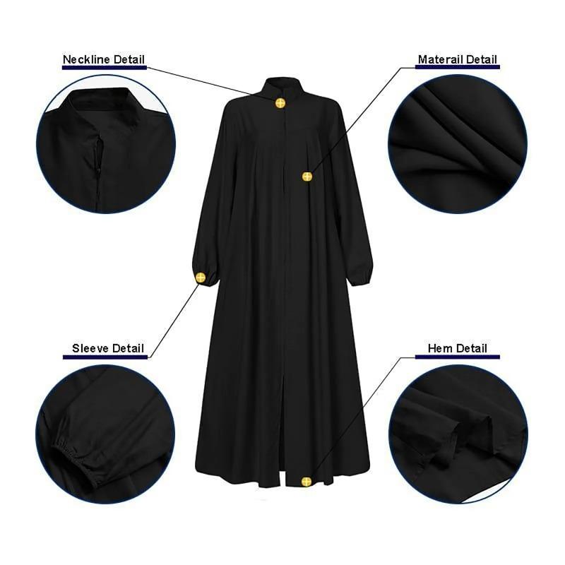 Abaya Ramadan da Donna Oversize con Zip Frontale Abito Musulmano Tasche Collo Alto Abbigliamento Monocolore Ampio