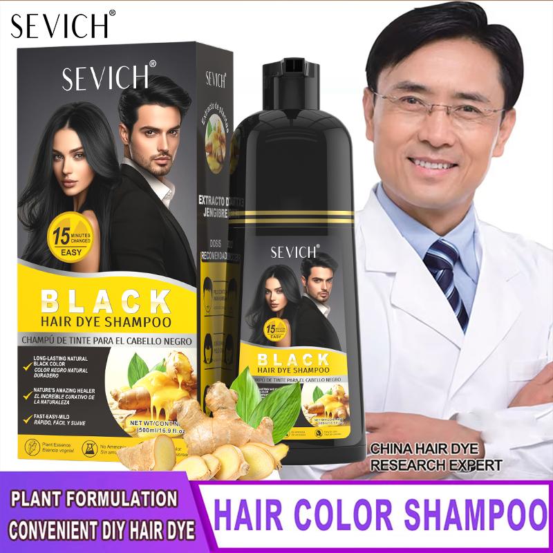 3 In 1 Herbal Healthy Hair Dyeing 500ml SEVICH Black Hair Dye Shampoo For Men Women Plant Instant Color Shampoo Ginger Black Hair Dye