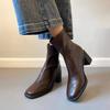 Herfst Vintage Elastische Slanke Dames Enkellaarsjes Mode Zacht Leer Schoenen Dames Elegant Dikke Hak Mordern Korte Laarsjes