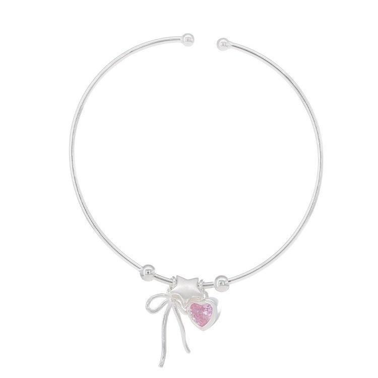 

IF ME женский браслет милый розовый сердце серебряный браслет для женщин простой браслет с кисточкой и бантом регулируемые аксессуары ювелирные изделия