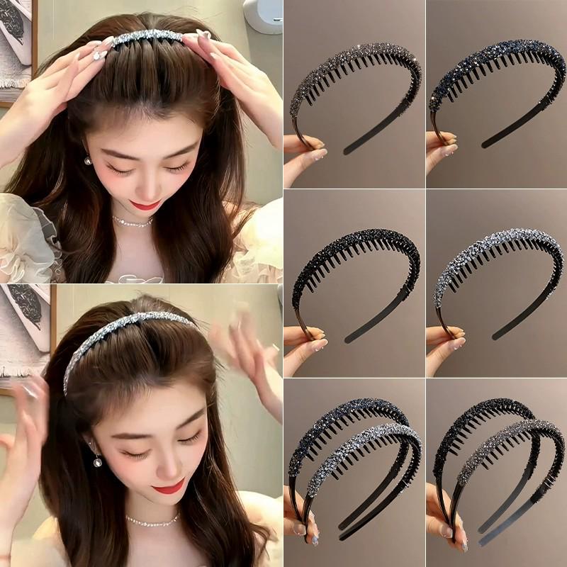 Super Shiny Rhinestone Non-Slip Hairband for Women - High-End Hair Finishing Headband & Clip for Summer