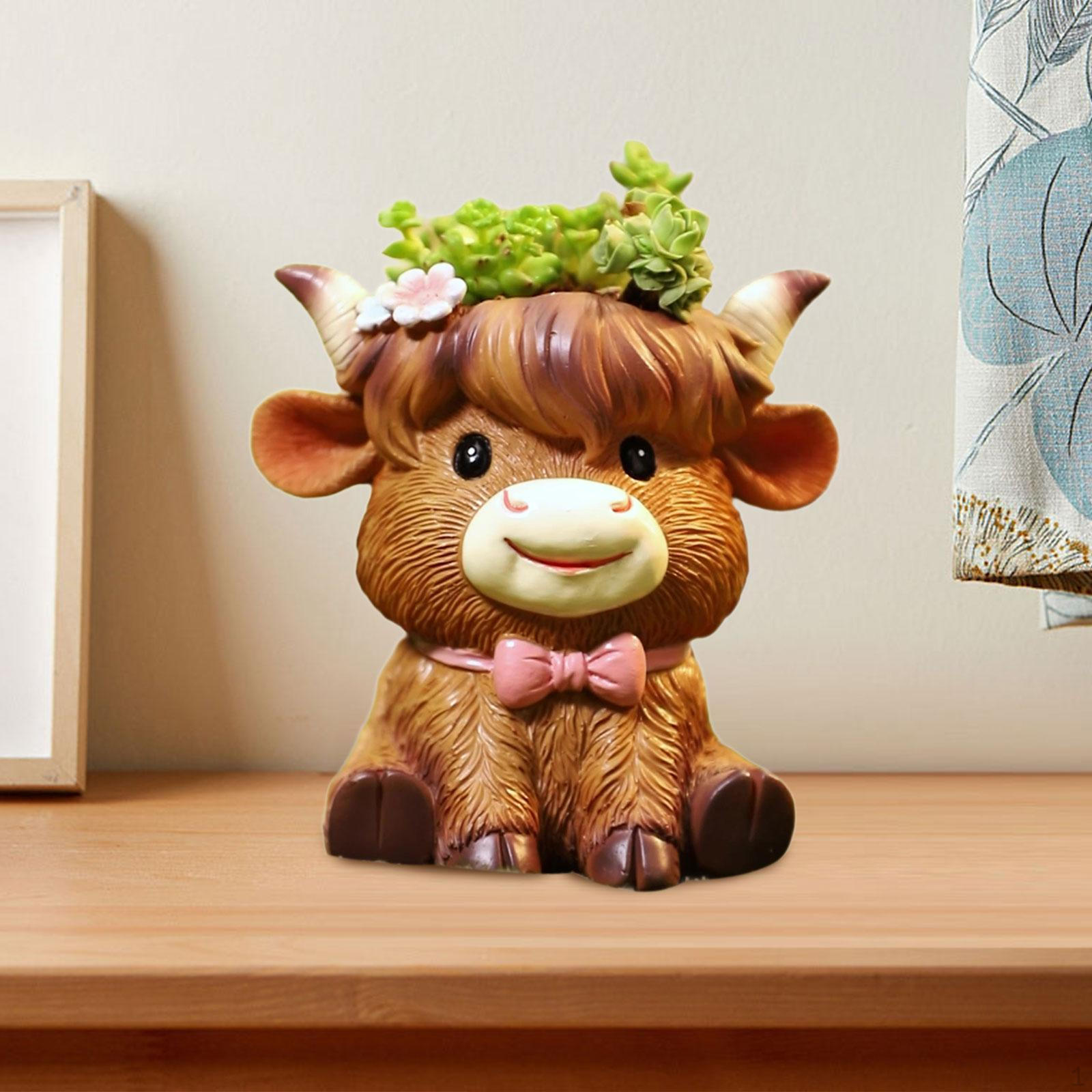 

Cute Animal Plant Pot Cattle Figurine Ornament Resin Cow Statue Home Decoration Gift Flower A