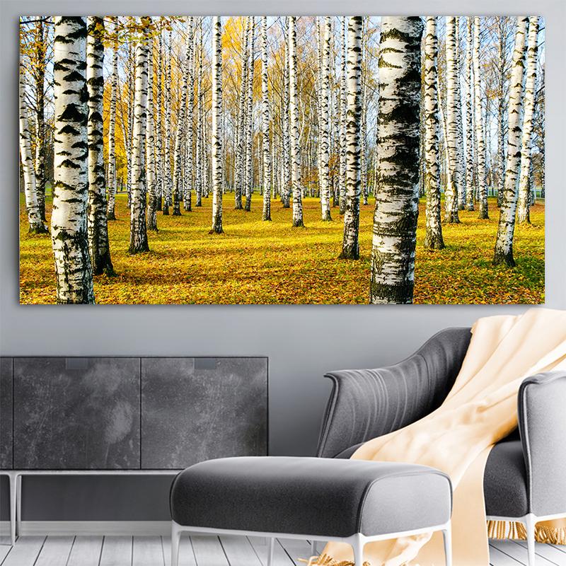 Yellow Birch Forest Canvas Painting Autumn Golden Tree Posters and Prints Landscape Pictures for Living Room Home Wall Decor