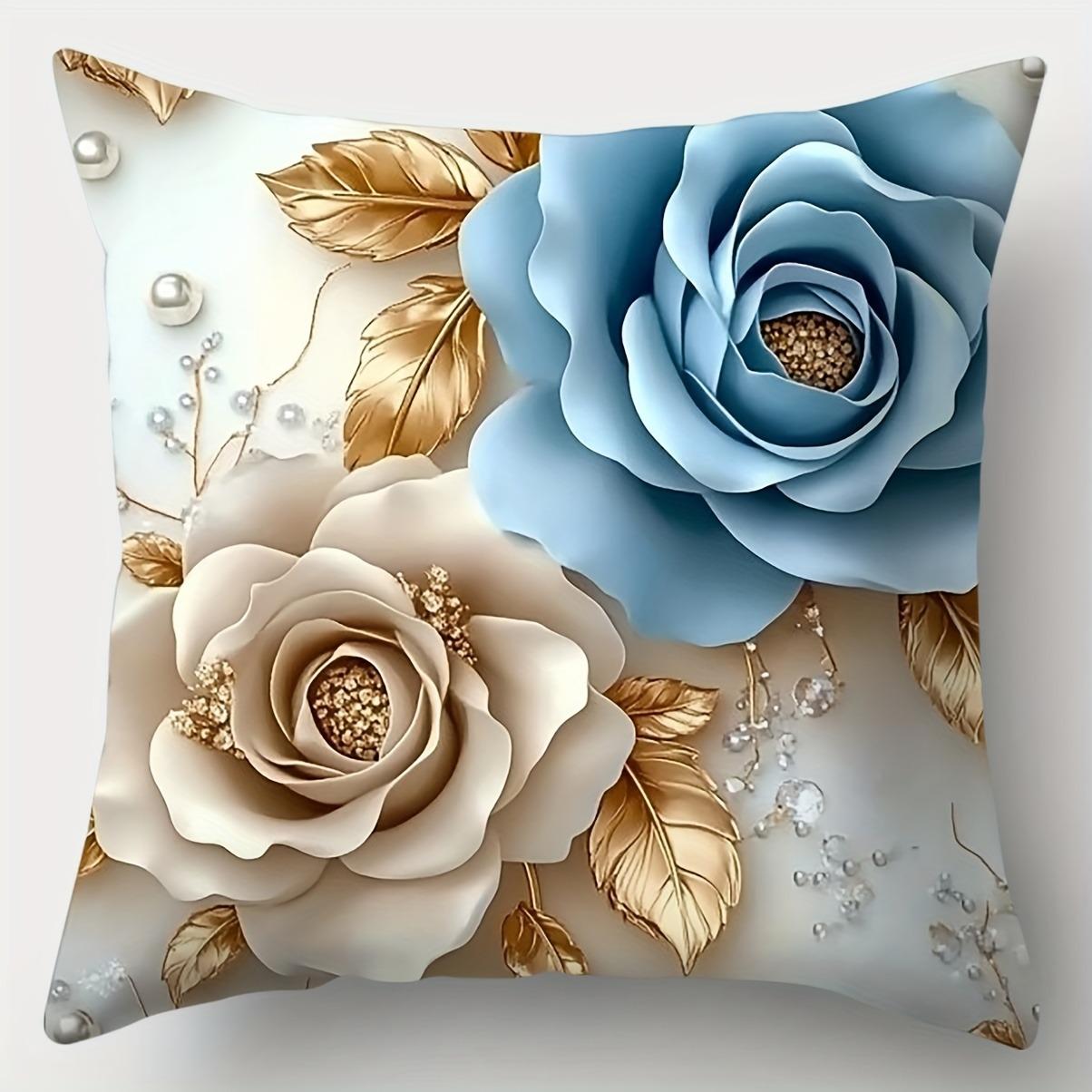 

Сине-золотой цветочный с жемчугом - украшение НаволочкиСпальня Гостиная Диван Домашний декор Полиэстер Наволочка с молнией 16x16Inch