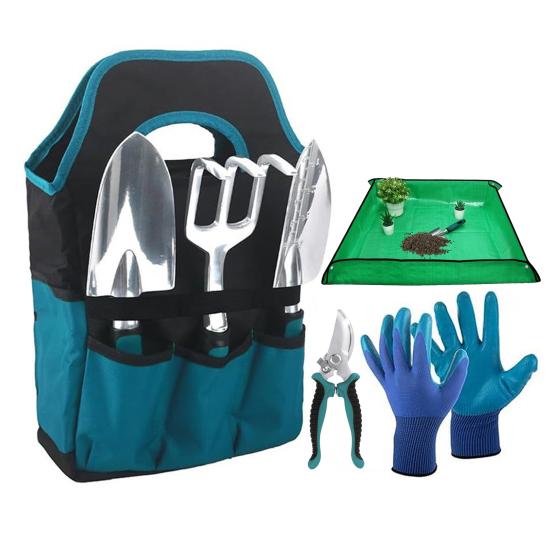 

1 Набір Садових Інструментів Ергономічні Ручні Сапки Граблі Секатор Обвідного Типу Рукавички Мат для Пересадки Надміцні Ручні Інструменти з Сумкою для Перенесення для Домашнього Садівництва Sets