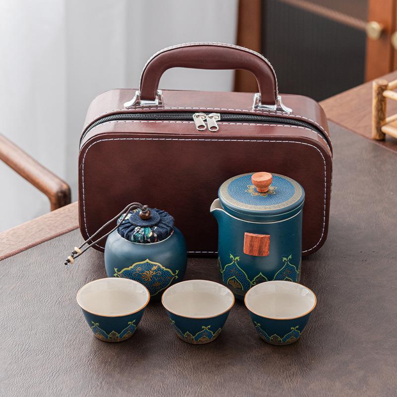 Ceramic Express Cup, One Pot, Three Cups, High-end Travel Tea Set, Teapot Teacup, Ancient Rhyme and Guochao Gifts.
