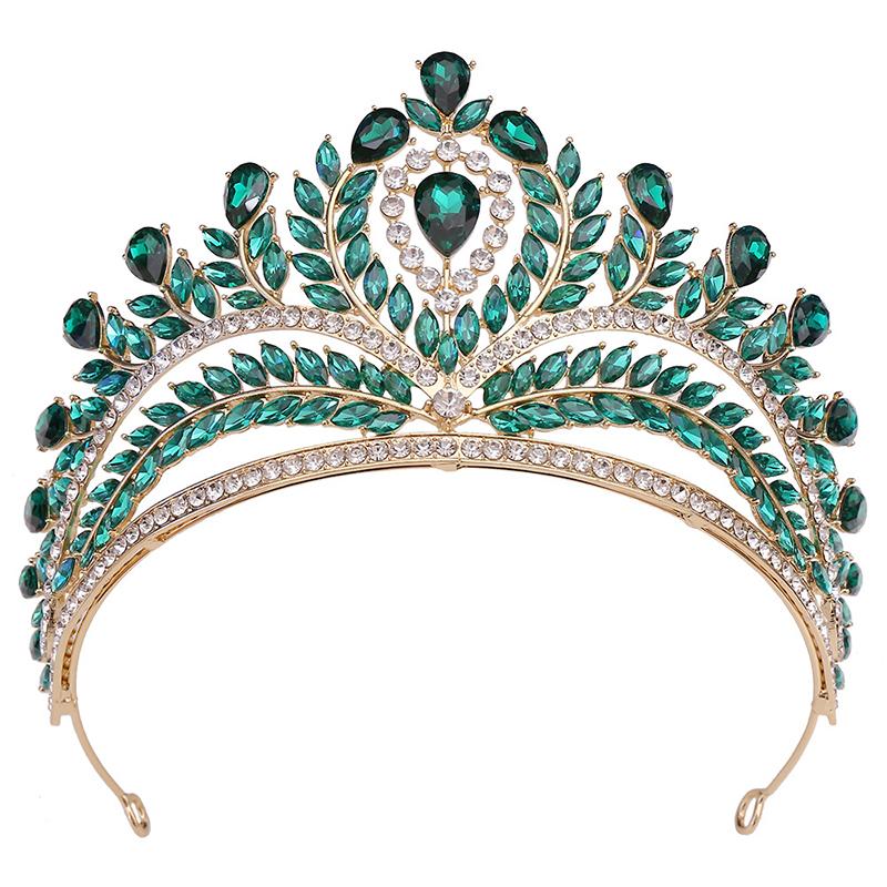 Royal Queen Green Crown Big Diadem Bride Tiara Crowns for Women Bridal Wedding Party Crown Hair Dress Jewelry Accessories