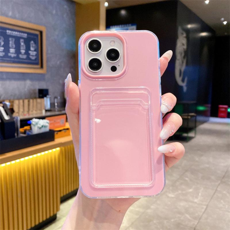 iPhone 17 Pro Jelly Silicone Card Holder Case, Solid Color, Anti-Fall Protection for iPhone 15P/14